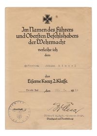 original award document for the Iron Cross 2nd Class (EK2) at Tweede Tol. The Iron Crosses were awarded to the paratroopers of Fallschirmjäger Regiment 1 for their actions during the May days of 1940 in the vicinity of Dordrecht.