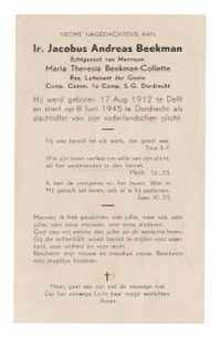 Bidprenten van gesneuvelde Nederlandse militairen in Dordrecht tijdens de tweede wereldoorlog.