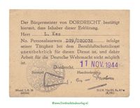 Vrijstellingspas voor arbeidseinsatz t.b.v. de Wehrmacht van de burgemeester van Dordrecht.