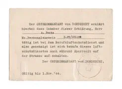 Vorläufiger Ruckstellungsschein en bijlage van de instructie voor het personeel van de luchtbeschermingsdienst