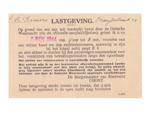 Summons Sliedrecht - November 8, 1944