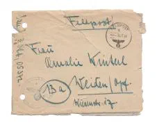 Veldpostenvelop van Sanitäter Unteroffizier Wilhelm Ost aan Frau Winterl.