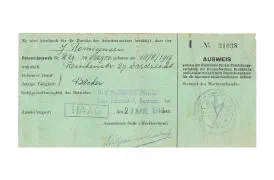 Een Duits werkgeversbewijs voor Johannes Romijnsen. Met de razzia's die aan de orde van de dag waren was een bewijs als dit vitaal om niet te worden opgepakt.