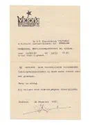 Het werkgeversbewijs van Johannes Romijnsen. Van 15 mei 1933 tot en met 18 december 1937 was hij werkzaam bij de Victoria Koekjesfabriek. Na zijn militaire dienstplicht keerde hij hier terug als werknemer.