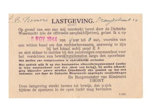 Lastgeving Sliedrecht - 8 november 1944