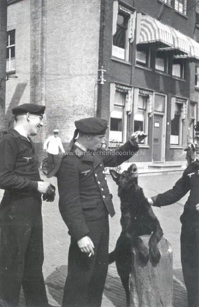10. Kriegsmarine militairen in de Nieuwe Haven met een hond in Dordrecht. image